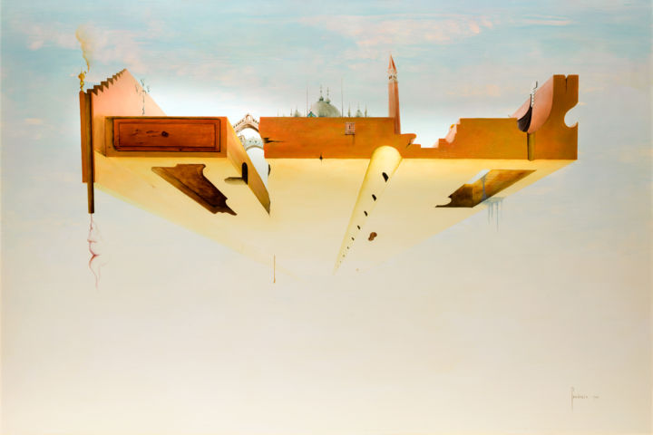 Tekening getiteld "In the Dream Venice" door Giovanni Gambasin, Origineel Kunstwerk, Olie