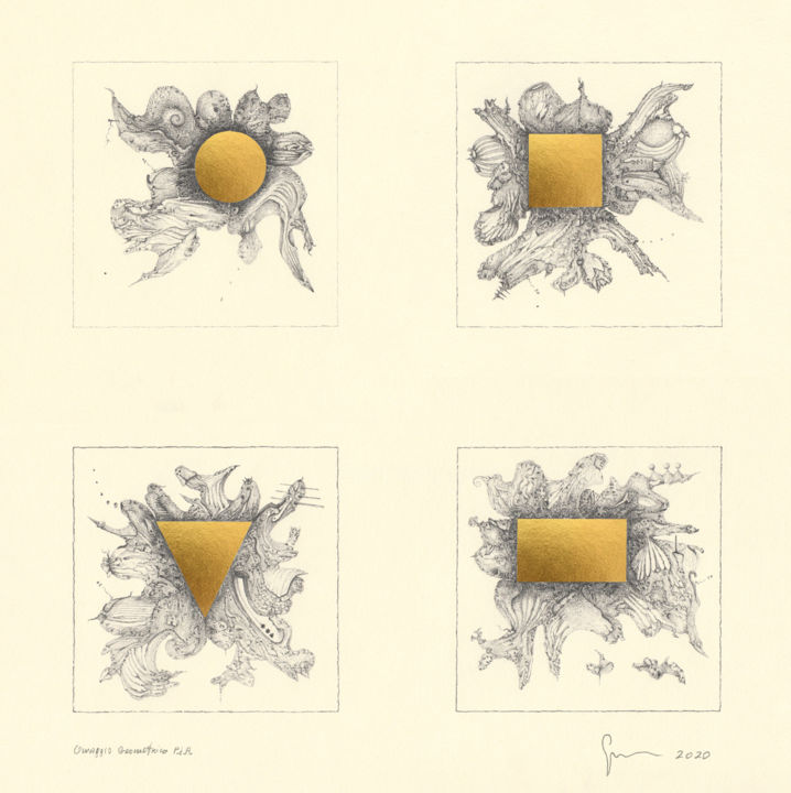 Tekening getiteld "Tribute to Geometry" door Giovanni Gambasin, Origineel Kunstwerk, Potlood