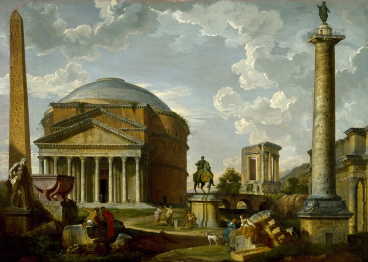 Peinture intitulée "Fantasy View with t…" par Giovanni Paolo Panini, Œuvre d'art originale, Huile
