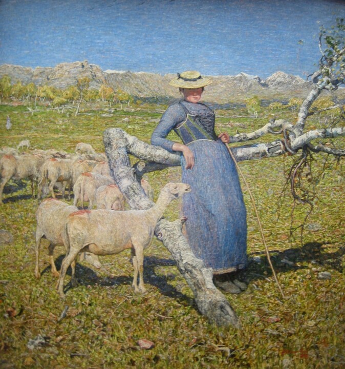 Peinture intitulée "Midi dans les Alpes" par Giovanni Segantini, Œuvre d'art originale, Huile