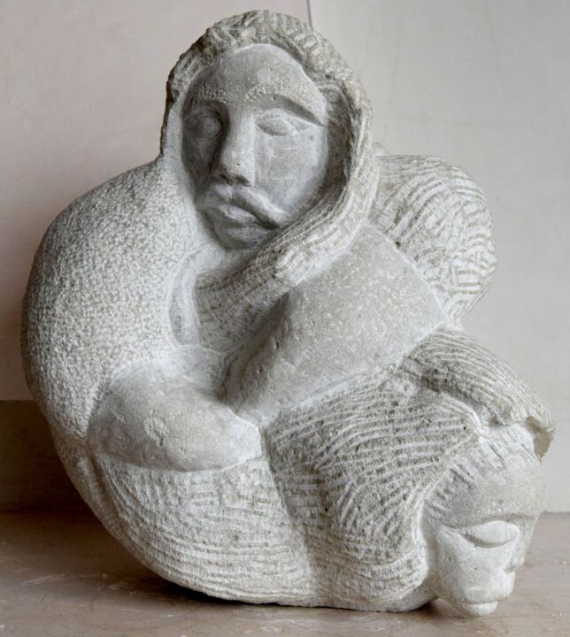Sculpture titled "Famille 1" by Giovanni Giambra, Original Artwork, Stone