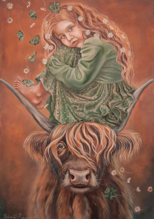 Painting titled "Toro Le Affinita’ E…" by Yelena Gipi, Original Artwork, Oil Mounted on Wood Stretcher frame