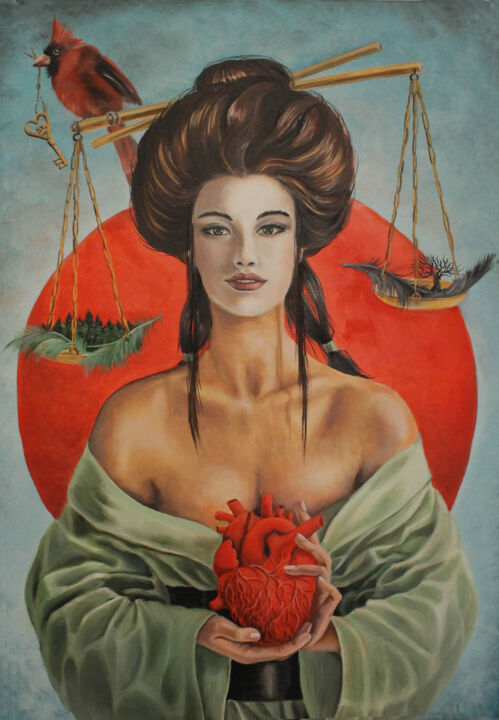 Painting titled "Bilancia. Una Stori…" by Yelena Gipi, Original Artwork, Oil Mounted on Wood Stretcher frame