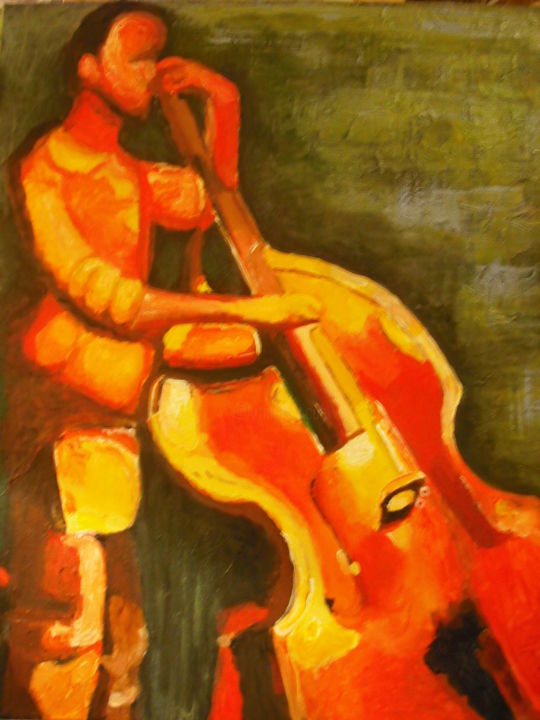 Painting titled "Le bassiste" by Genevieve Desthuilliers, Original Artwork, Oil