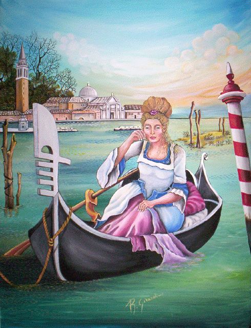 Картина под названием "dama a venezia" - Rossella Girardini, Подлинное произведение искусства, Масло