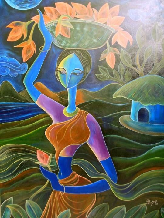 Painting titled "the-harvest.lady" by Silentbuddha, Original Artwork, Oil