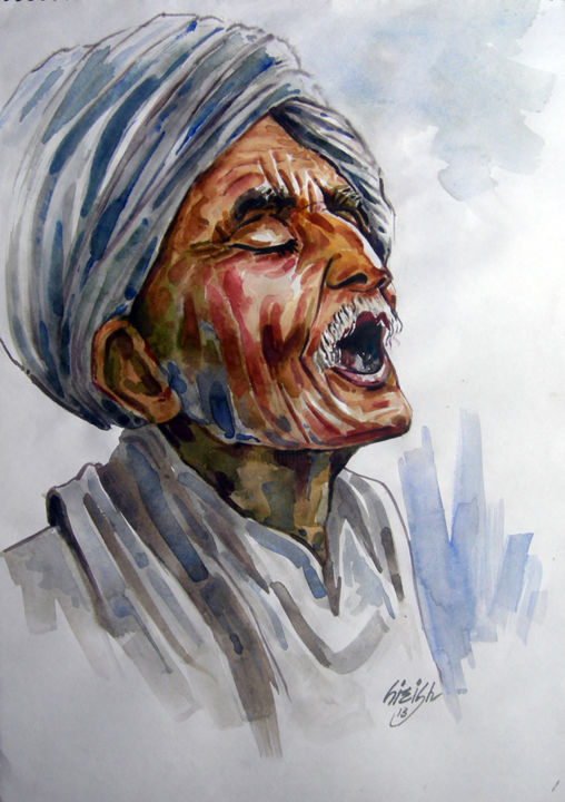 Картина под названием "Face - 5" - Girish Gurav, Подлинное произведение искусства, Масло