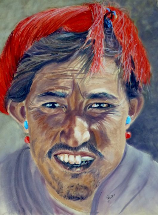 Peinture intitulée "Regard du Pérou" par Gisel', Œuvre d'art originale, Pastel