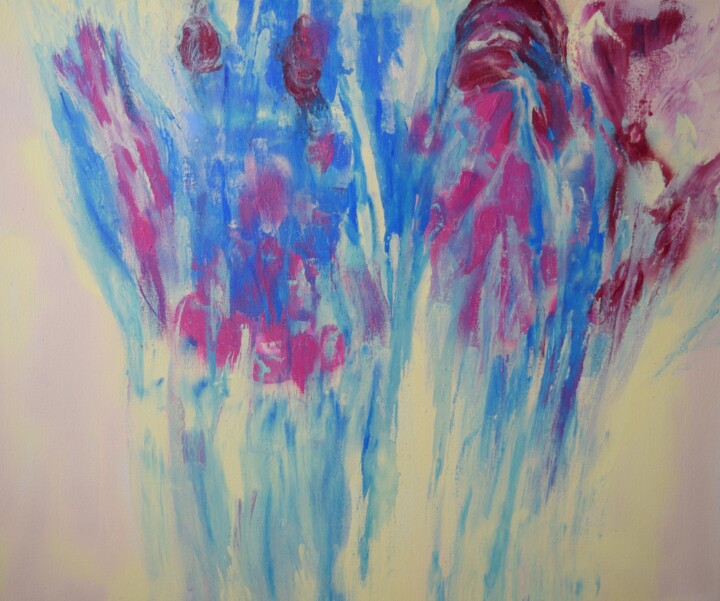 Painting titled "Pink Flowers" by Gisela Zimmermann, Original Artwork, Acrylic Mounted on Wood Stretcher frame