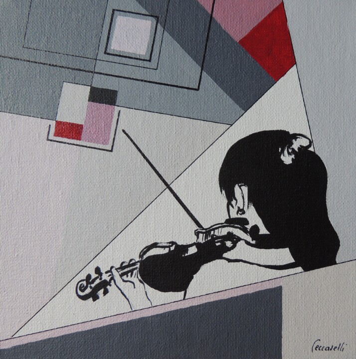 Schilderij getiteld "violoniste, acryliq…" door Gisele Ceccarelli, Origineel Kunstwerk, Acryl