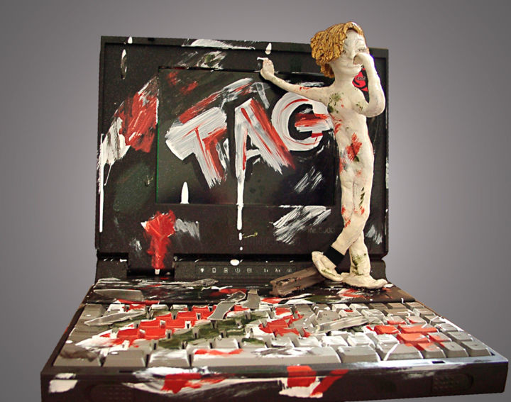 Γλυπτική με τίτλο "Log'n Graff" από Gisèle F - Tooch'Atoo, Αυθεντικά έργα τέχνης, Μέταλλα