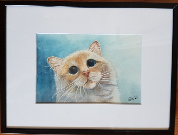 Peinture intitulée "un amour de chat" par Gisele Hamon, Œuvre d'art originale, Aquarelle Monté sur Carton