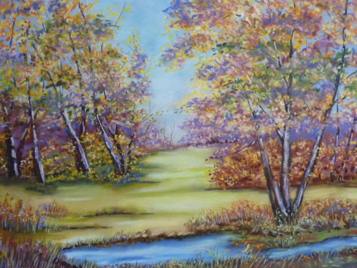 Painting titled "automne sous bois" by Gisele Perron, Original Artwork, Pastel