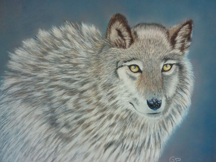 Peinture intitulée "loup arctique" par Gisele Perron, Œuvre d'art originale, Pastel