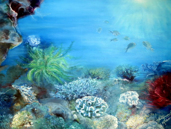 Peinture intitulée "fantaisie-sous-mari…" par Gisella Michel Avignone-Rossa, Œuvre d'art originale, Huile