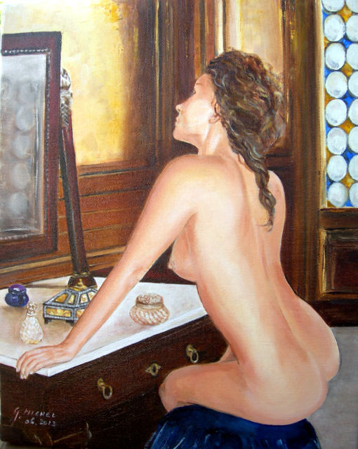 Painting titled "nu-interrogations-h…" by Gisella Michel Avignone-Rossa, Original Artwork, Oil