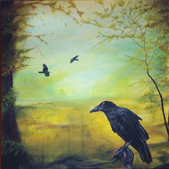 Malerei mit dem Titel "Corbeau ado" von Gita Devanthéry, Original-Kunstwerk, Acryl