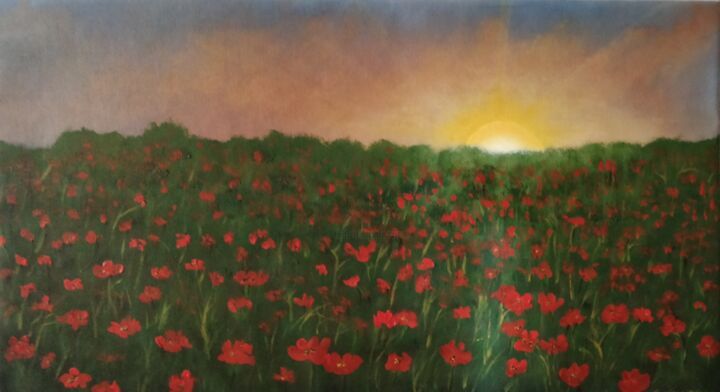 Painting titled "Sunset at Poppy Fie…" by Gitika Singh, Original Artwork, Acrylic