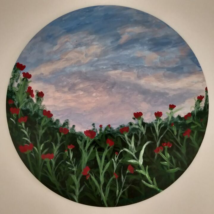 Painting titled "Field of Flowers" by Gitika Singh, Original Artwork, Acrylic