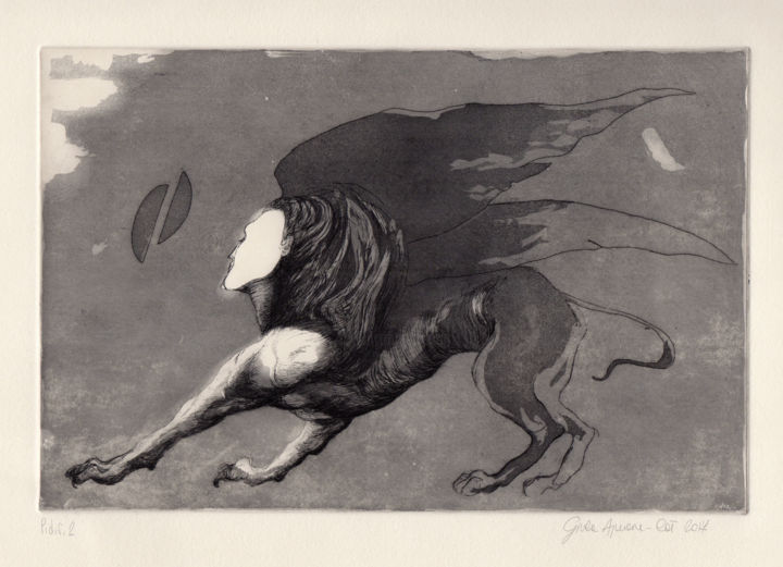 Incisioni, stampe intitolato "Sphinx" da Giulia Ajmonecat, Opera d'arte originale, Acquaforte