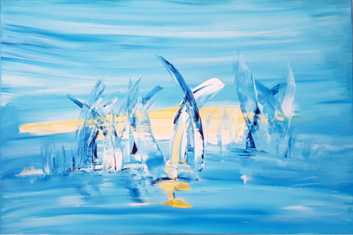 Painting titled "Sun in the blue" by Giulia Pintea, Original Artwork, Acrylic