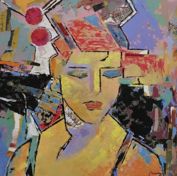 Painting titled "Lucrezia" by Giulio Ciccarone, Original Artwork, Acrylic Mounted on Wood Stretcher frame