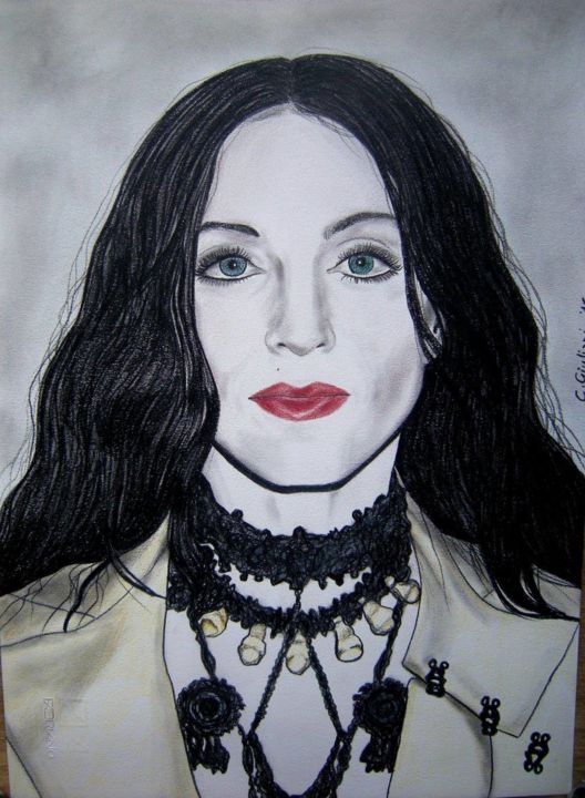 Malerei mit dem Titel "Madonna" von Cristina Giuliani, Original-Kunstwerk, Kohle