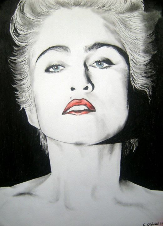 Pittura intitolato "Madonna Ciccone" da Cristina Giuliani, Opera d'arte originale, Carbone