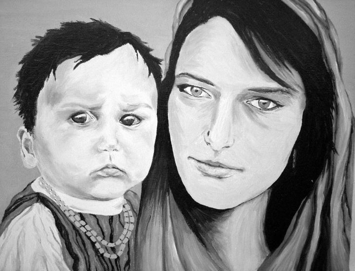 Painting titled "Mother&son" by Cristina Giuliani, Original Artwork, Oil