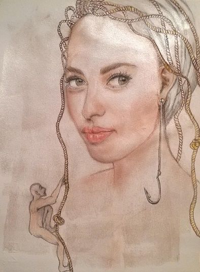 Disegno intitolato "La-seduttrice" da Giuse Iannello, Opera d'arte originale, Matite colorate