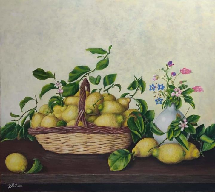 Pittura intitolato "Limoni di Sicilia" da Giuseppa Matraxia, Opera d'arte originale, Acrilico