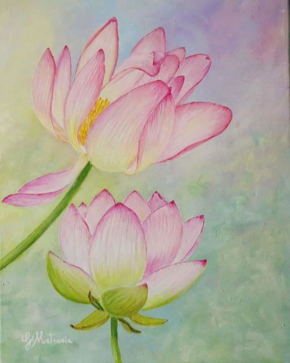 Pittura intitolato "Due fiori di loto" da Giuseppa Matraxia, Opera d'arte originale, Acrilico