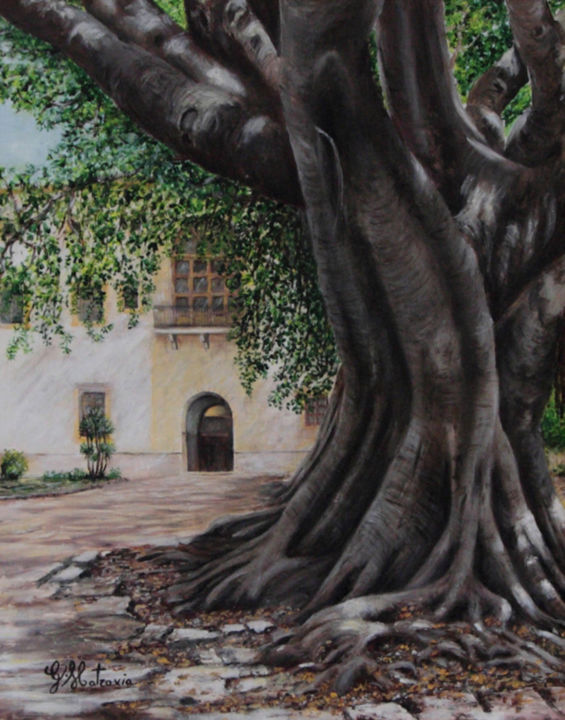 Painting titled "Il custode del viale" by Giuseppa Matraxia, Original Artwork, Oil