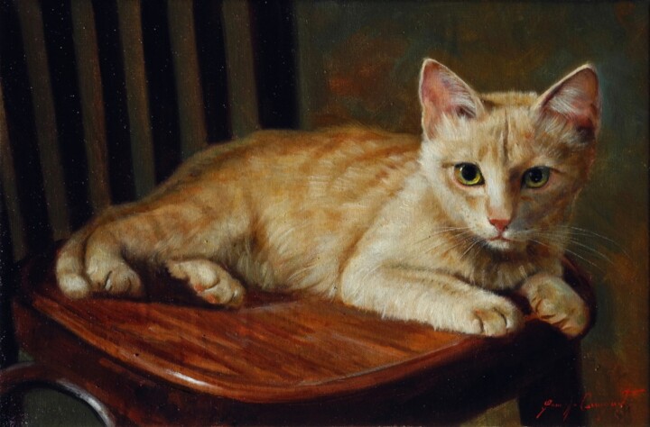 Painting titled "gatto" by Giuseppe Cacciapuoti, Original Artwork, Oil
