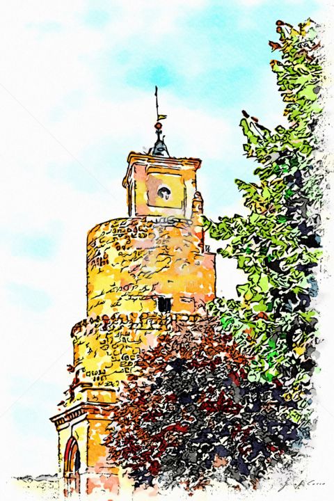 Arte digitale intitolato "Torre medievale" da Giuseppe Cocco, Opera d'arte originale, Acquarello