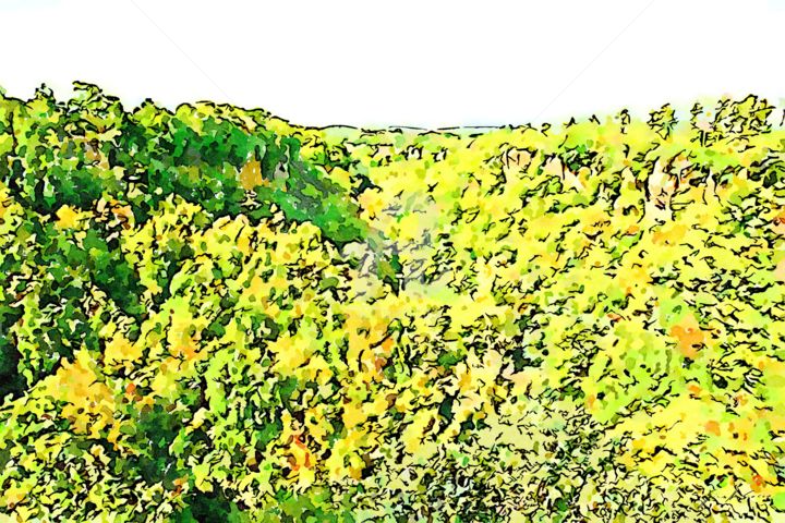 Arte digitale intitolato "Paesaggio con bosco" da Giuseppe Cocco, Opera d'arte originale, Acquarello