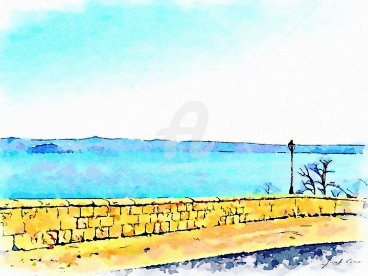 Digital Arts titled "Muretto con vista s…" by Giuseppe Cocco, Original Artwork, Watercolor