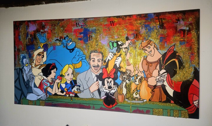 Painting titled "Disney Family" by Giuseppe D’Alessandro (JD), Original Artwork, Oil Mounted on Wood Panel