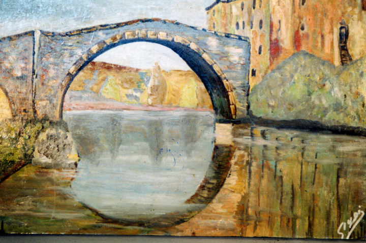 Painting titled "Ponte Francese" by Giuseppe Dragoni, Original Artwork, Oil