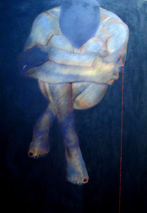 Картина под названием "Filo rosso 18" - Giuseppe Jobin Tanzi, Подлинное произведение искусства, Масло