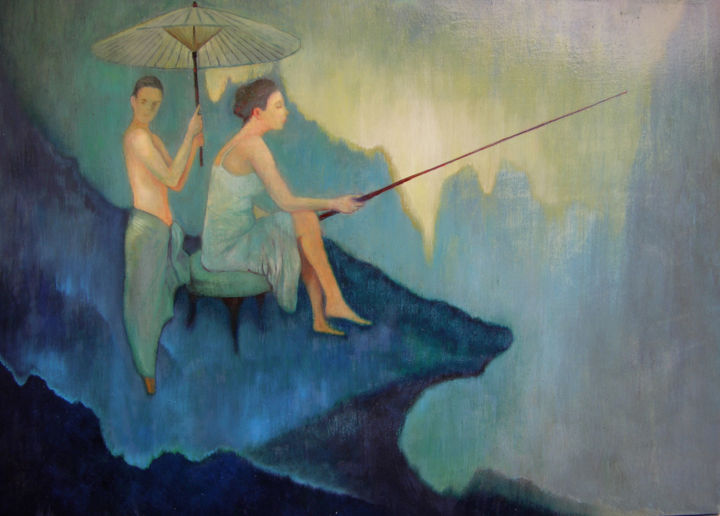Painting titled "La pescatrice di so…" by Giuseppe Jobin Tanzi, Original Artwork, Oil