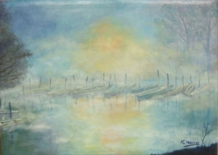 Peinture intitulée "Sul lago" par Giuseppe Mancuso, Œuvre d'art originale, Huile