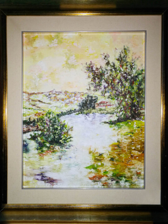 Pittura intitolato "Neve sul fiume" da Giuseppe Pallitto, Opera d'arte originale, Olio