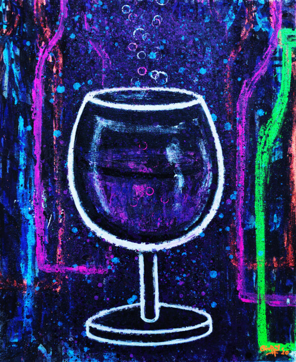 Painting titled "In vino veritas" by Giuseppe Valia, Original Artwork, Acrylic Mounted on Wood Stretcher frame