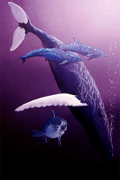 Painting titled "balene e delfini" by Ion Gabriel Stoica, Original Artwork