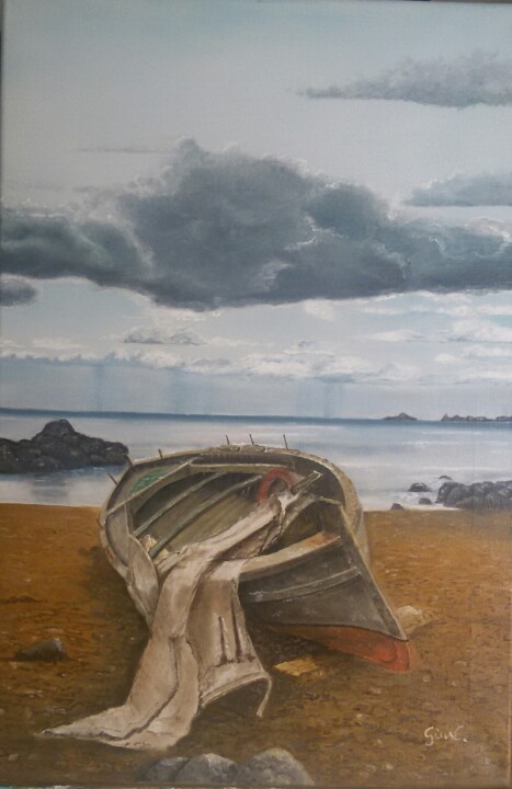 Картина под названием "Barca su spiaggia d…" - Giuseppina Catalano, Подлинное произведение искусства, Масло