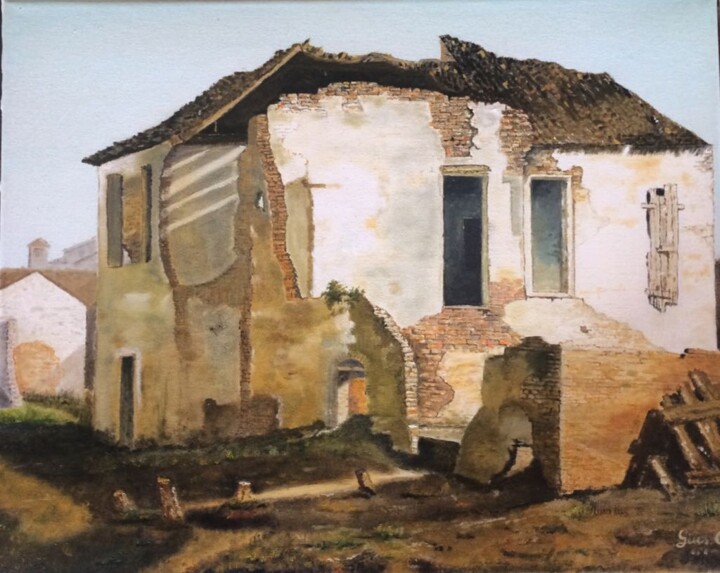 Painting titled "Casolare diroccato" by Giuseppina Catalano, Original Artwork, Oil