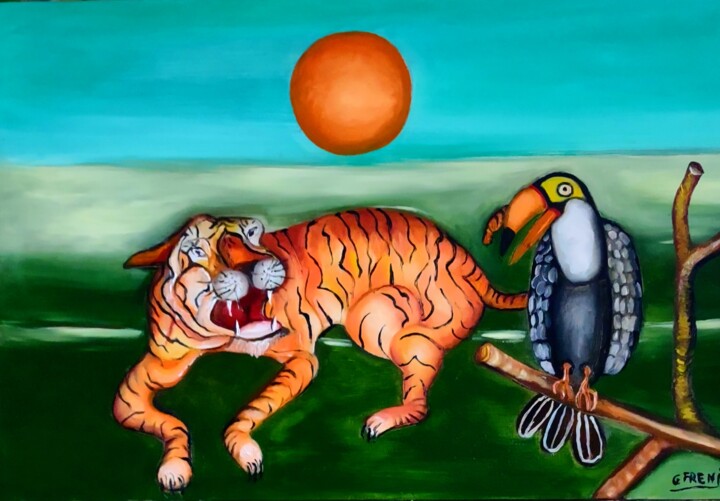 Картина под названием "La tigre" - Giuseppina Freni, Подлинное произведение искусства, Масло Установлен на Деревянная рама д…