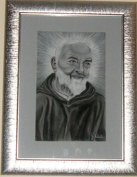 Painting titled "p.pio su foglio gri…" by Giusy Valente, Original Artwork