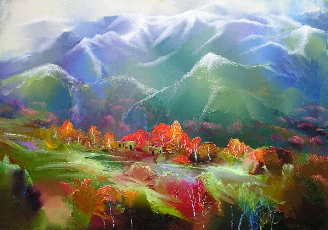 Painting titled "The first frost" by Givi Siproshvili, Original Artwork, Oil